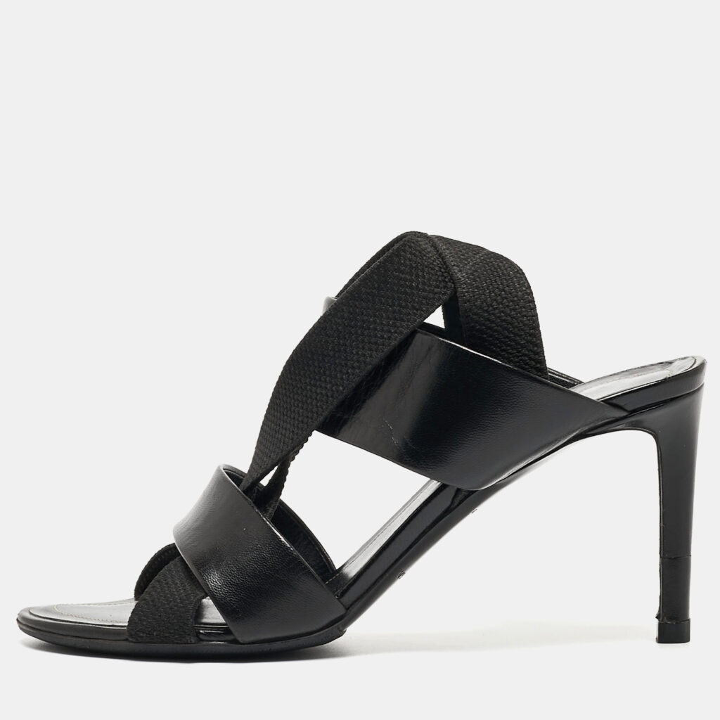 Balenciaga Black Leather and Elastic Strappy Slingback Sandals Size 36