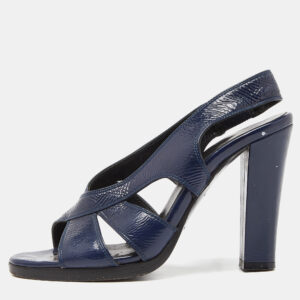 Balenciaga Navy Blue Leather Slingback Sandals Size 36