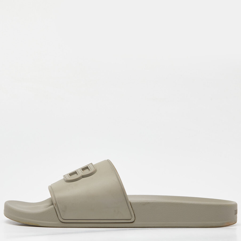 Balenciaga Grey Rubber BB Logo Flat Slides Size 39
