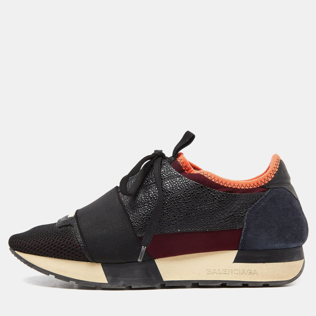 luxury-women-balenciaga-used-shoes-p944804-010 Balenciaga Tri Color Leather,Suede and Mesh Race Runner Sneakers Size 36