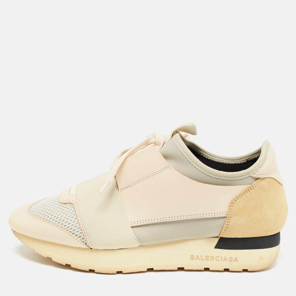 luxury-women-balenciaga-used-shoes-p963139-010 Balenciaga Multicolor Fabric and Leather Race Runner Sneakers Size 37