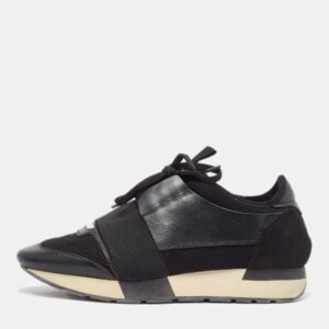 Balenciaga Black Leather Race Runner Sneakers Size 38