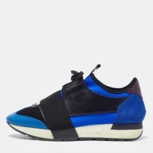 Balenciaga Tricolor Leather,Suede and Mesh Race Runner Sneakers Size 37