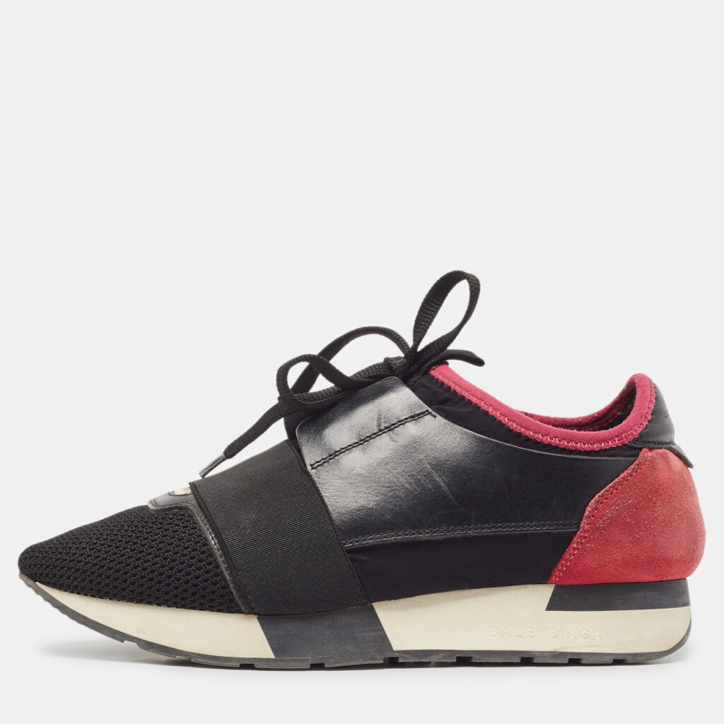 luxury-women-balenciaga-used-shoes-p987714-003 Balenciaga Two Tone Mesh and Leather Race Runner Sneakers Size 37