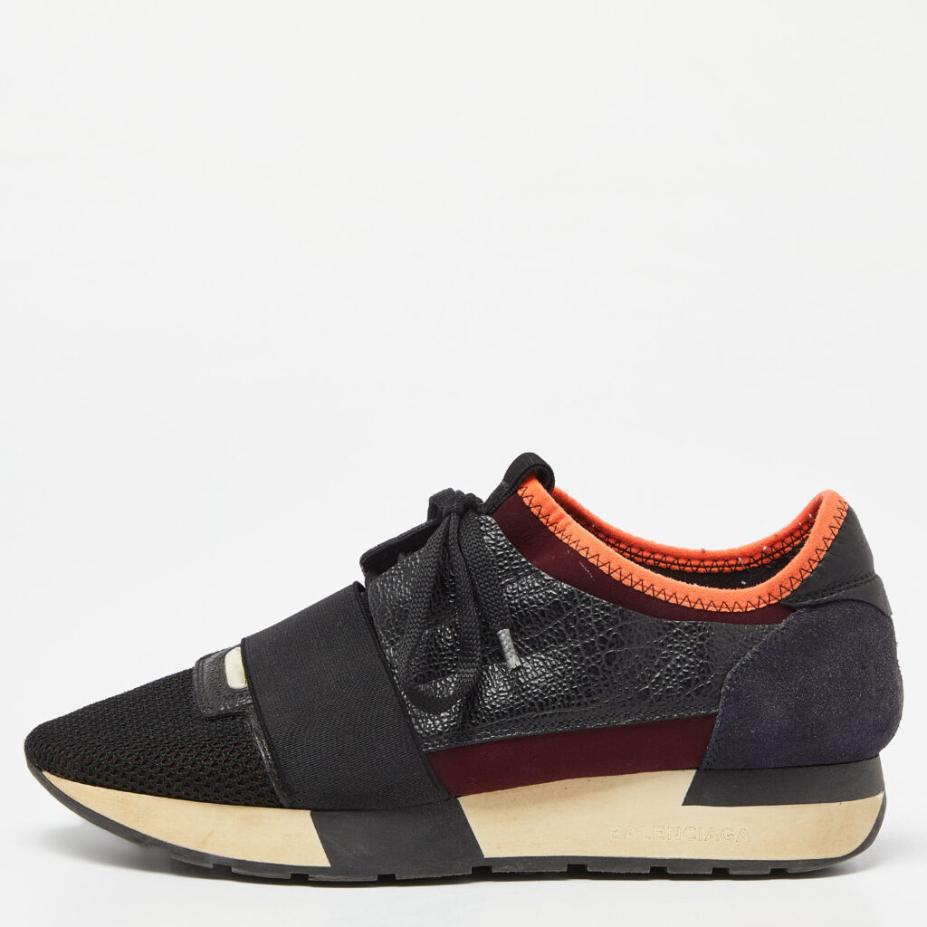 luxury-women-balenciaga-used-shoes-p991472-009 Balenciaga Black Mesh and Textured Leather Race Runner Sneakers Size 37