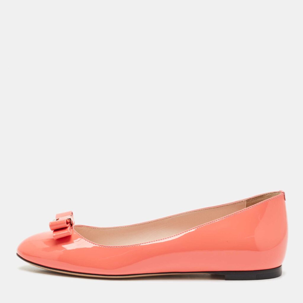 luxury-women-bally-new-shoes-p1168930-003 Bally Coral Orange Patent Leather Benalla Ballet Flats Size 37.5