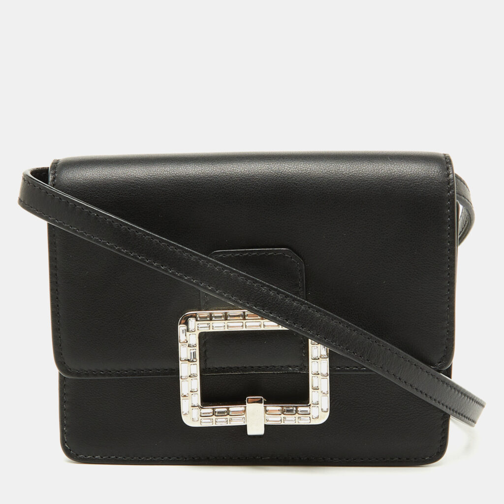 luxury-women-bally-used-handbags-p1090067-010 Bally Black Leather Mirco Julyet Crystal Crossbody Bag