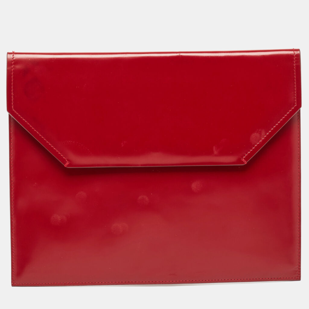 luxury-women-bally-used-handbags-p964522-006 Bally Red Glossy Leather Envelope Clutch