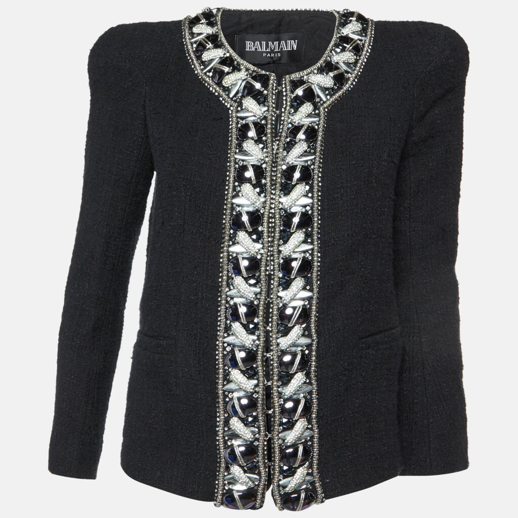 luxury-women-balmain-new-clothes-p1075497-001 Balmain Black Embellished Tweed Jacket M
