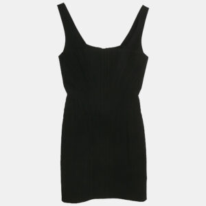 Balmain Black Crepe Corset Scoop Neck Mini Dress S