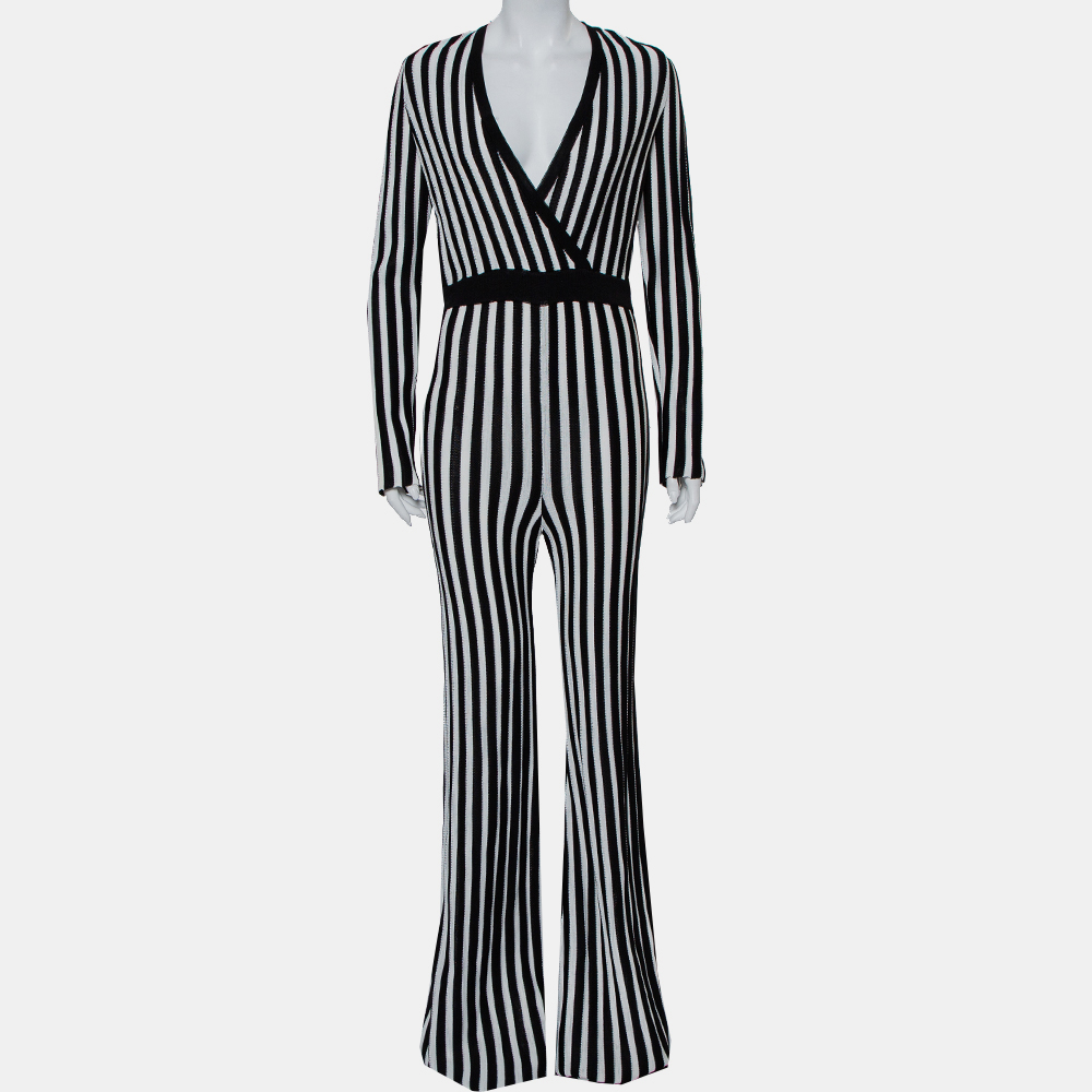 luxury-women-balmain-new-clothes-p421061-008 Balmain Monochrome Striped Knit Faux Wrap Jumpsuit M