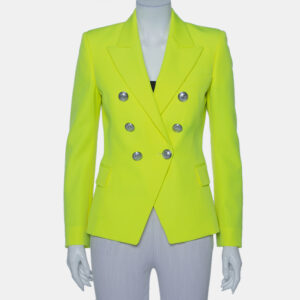 Balmain Neon Yellow Wool Double Breasted Button Front Blazer M
