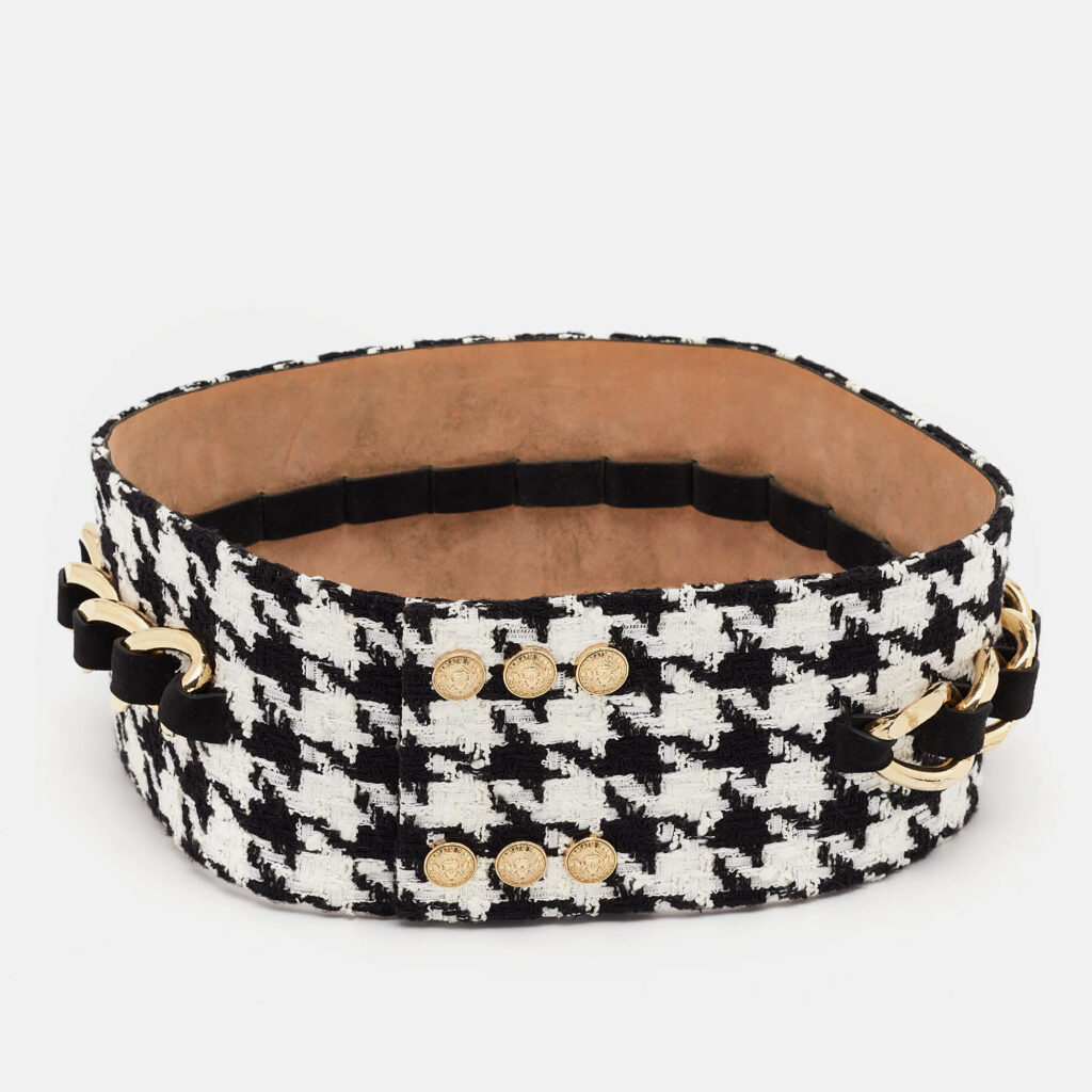 luxury-women-balmain-used-accessories-p972825-003 Balmain Black/White Tweed Chainlink Wide Waist Belt