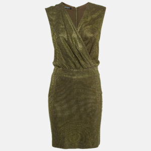 Balmain Green Embellished Jersey V-Neck Sleeveless Dress M