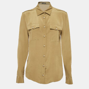 Balmain Green Silk Long Sleeve Shirt M