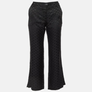 Balmain Black Logo Jacquard Silk Blend Palazzo Pants L