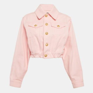 Balmain Pink Denim Buttoned Detailed Cropped Jacket S