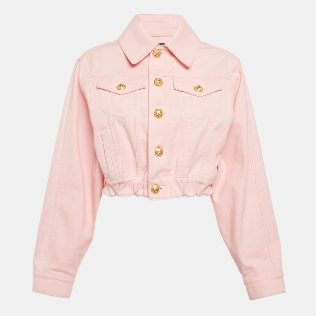 luxury-women-balmain-used-clothes-p1113832-001 Balmain Pink Denim Buttoned Detailed Cropped Jacket S