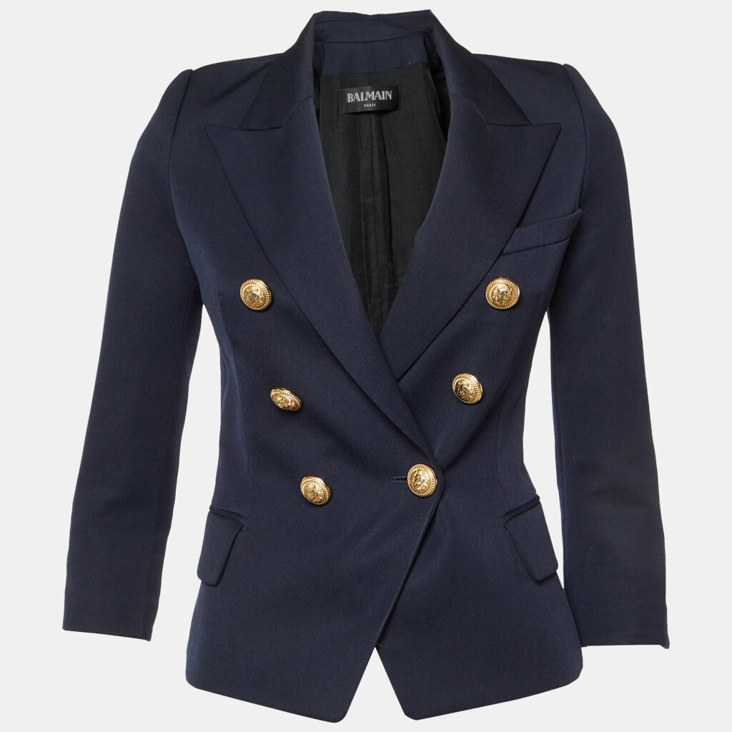 luxury-women-balmain-used-clothes-p1121763-001 Balmain Navy Blue Wool Double Breasted Jacket S