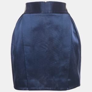 Balmain Navy Blue Cotton Blend Pleated Mini Skirt M