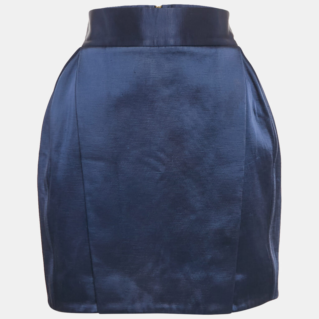 luxury-women-balmain-used-clothes-p1125201-003 Balmain Navy Blue Cotton Blend Pleated Mini Skirt M