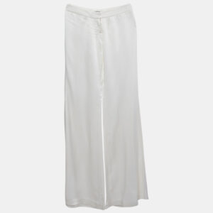 Balmain White Satin Flared High Rise Trousers M