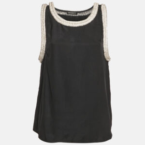 Balmain Black Silk Stud Embellish Detail Tank Top L