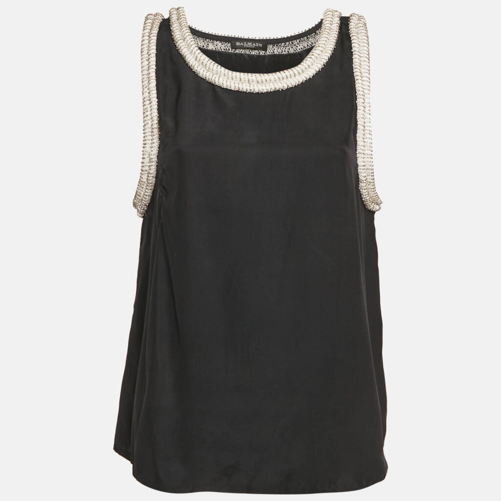 luxury-women-balmain-used-clothes-p1140847-001 Balmain Black Silk Stud Embellish Detail Tank Top L