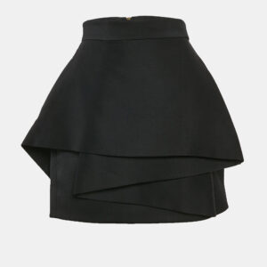 Balmain Black Wool Ruffled Mini Skirt L