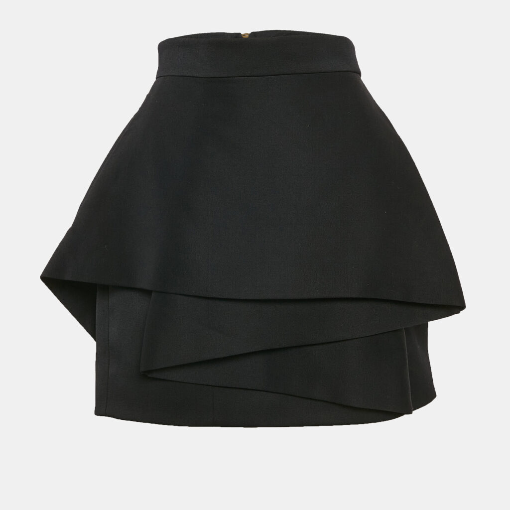 luxury-women-balmain-used-clothes-p1140862-004 Balmain Black Wool Ruffled Mini Skirt L