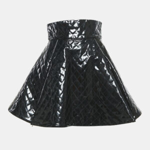 Balmain Black Quilted Patent Leather Flared Mini Skirt S