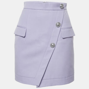 Balmain Lavender Wool Button Detail Mini Skirt S