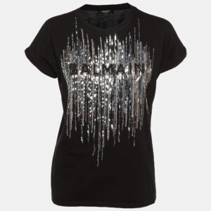 Balmain Black Logo Embellished Crew Neck T-Shirt XS