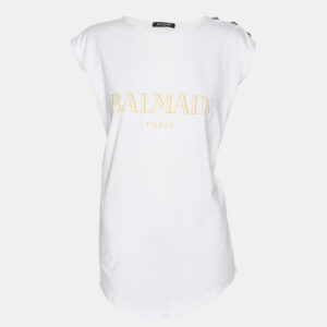 Balmain White Logo Printed Cotton Knit Sleeveless Tank Top L