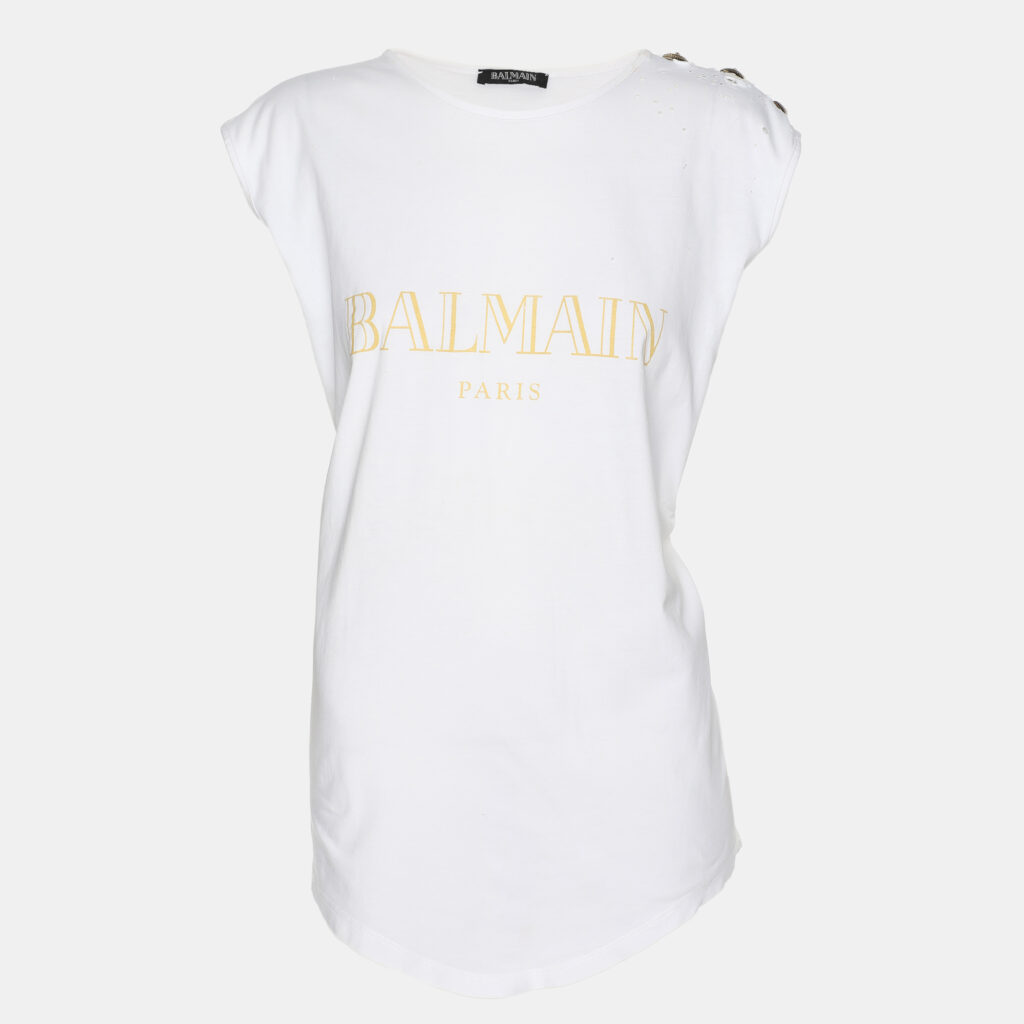 Balmain White Logo Printed Cotton Knit Sleeveless Tank Top L