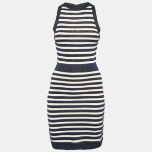 Balmain Navy Blue/White Stripe Knit Sleeveless Mini Dress S