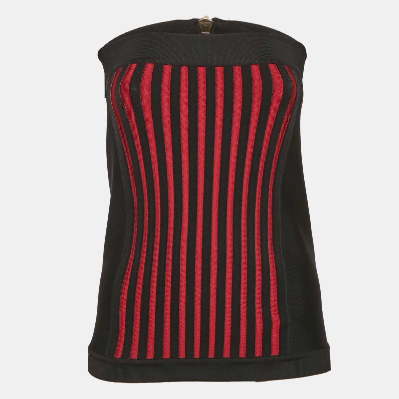 luxury-women-balmain-used-clothes-p1156031-1747889597-005 Balmain Black Knit Corset Zip-Up Strapless Crop Top M