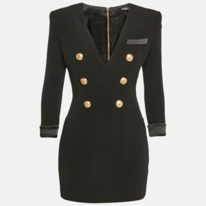 Balmain Black Crepe Double Breasted Mini Dress M