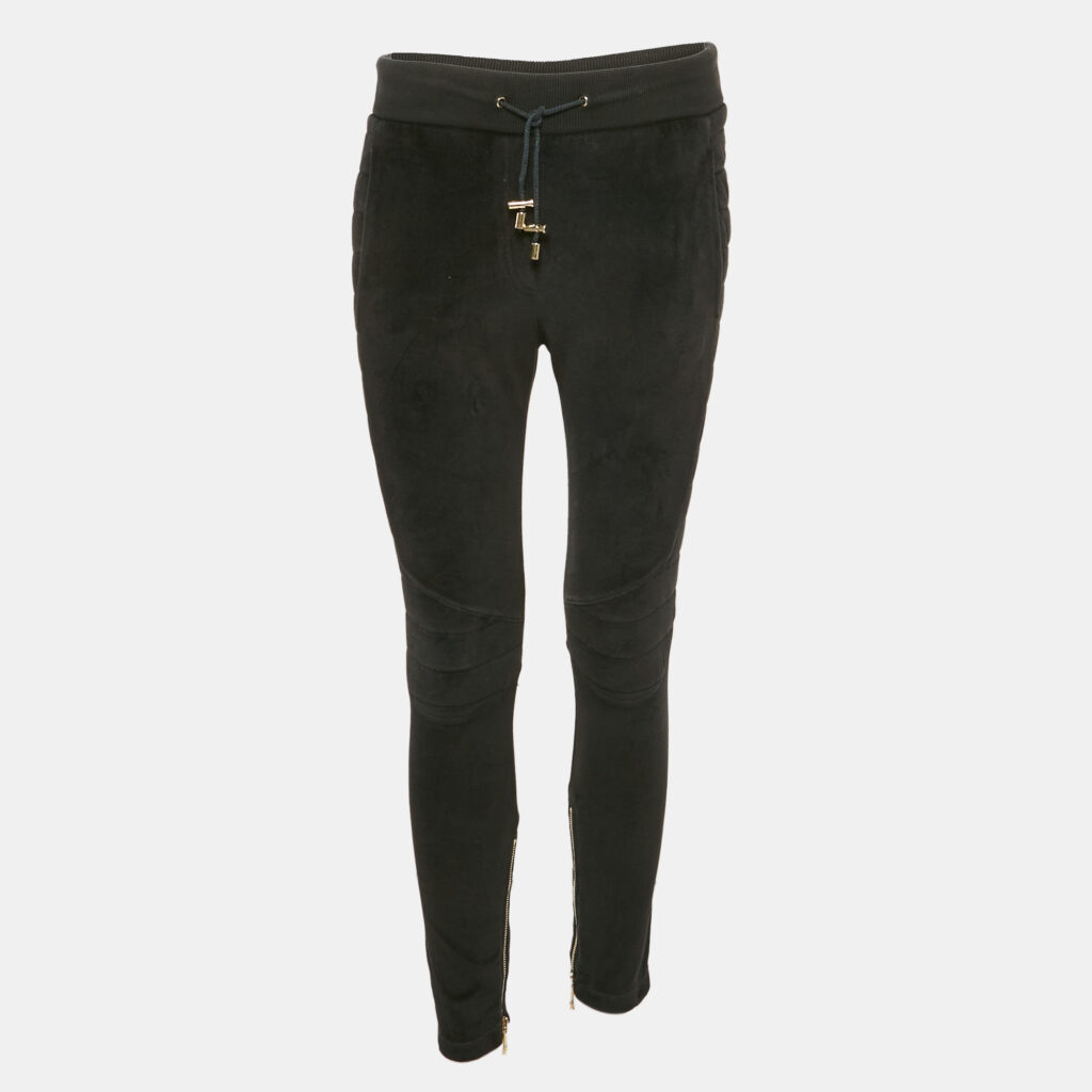 luxury-women-balmain-used-clothes-p1159564-001 Balmain Black Velour Quilted Detail Pants S
