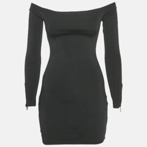 Balmain Black Rib Knit Mini Bodycon Dress S