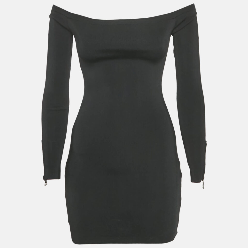 Balmain Black Rib Knit Mini Bodycon Dress S