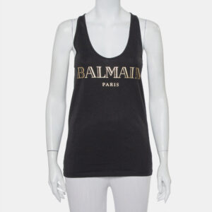 Balmain Black Cotton Logo Printed Tank Top M
