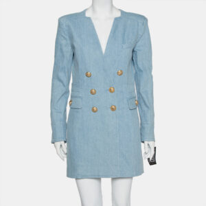 Balmain Blue Denim Double Breasted Mini Dress L