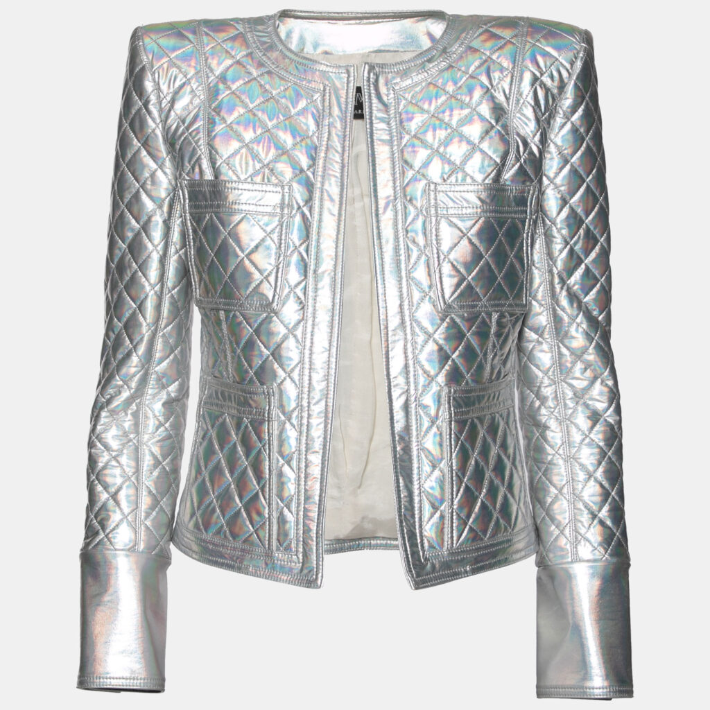luxury-women-balmain-used-clothes-p627663-001-2 Balmain Silver Holographic Quilted Open Front Jacket M