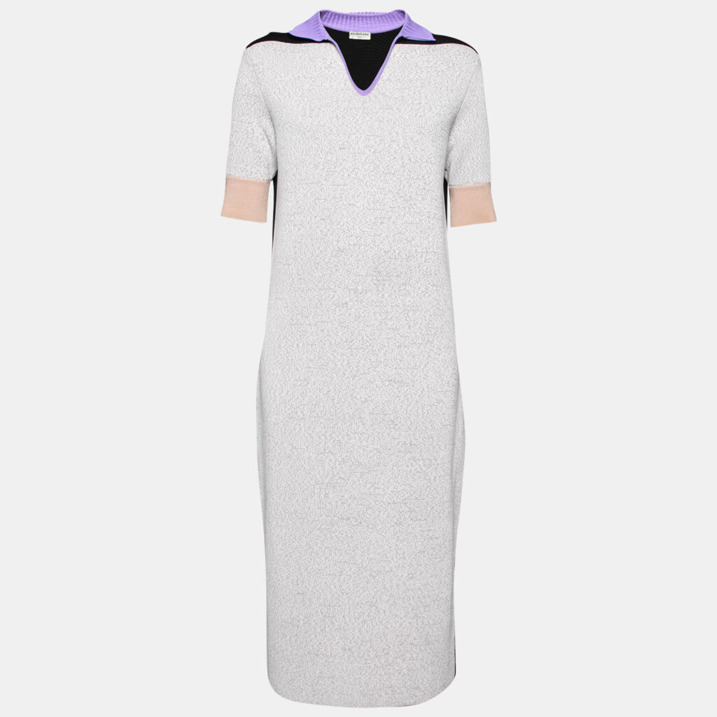 luxury-women-balmain-used-clothes-p638789-002 Balenciaga Colorblock Pattern Knit Shift Midi Dress M