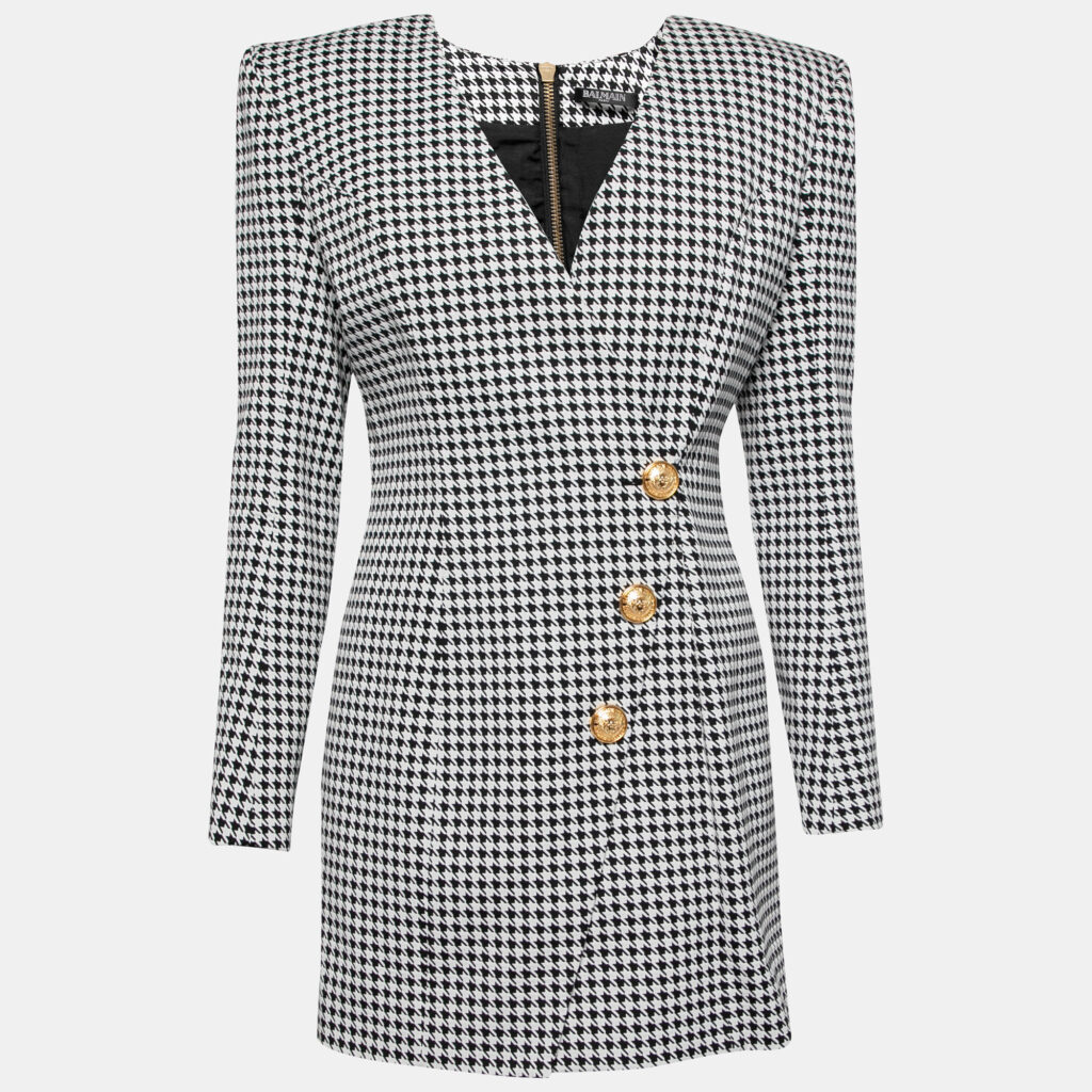 luxury-women-balmain-used-clothes-p641318-004-2 Balmain Monochrome Houndstooth Jacquard Mini Dress M