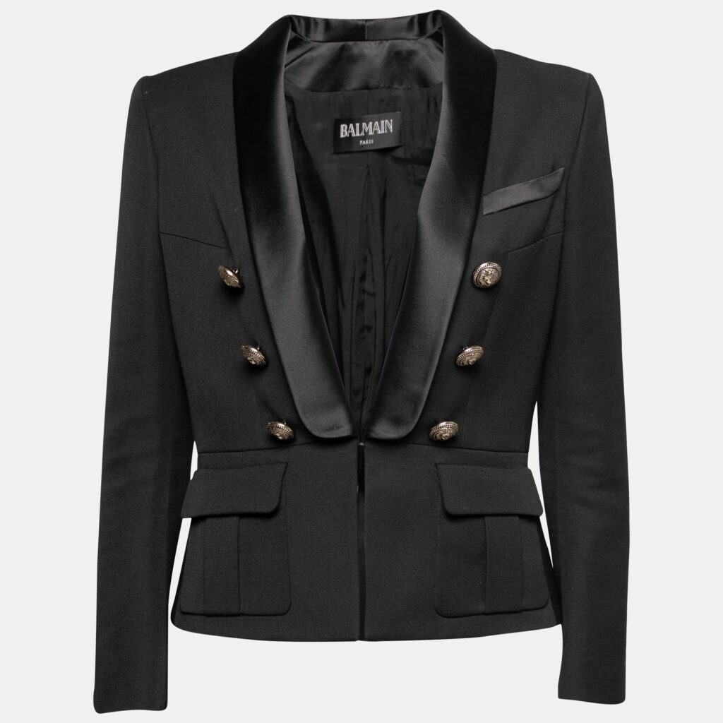 luxury-women-balmain-used-clothes-p641332-006-2 Balmain Black Wool Shawl Collar Blazer M