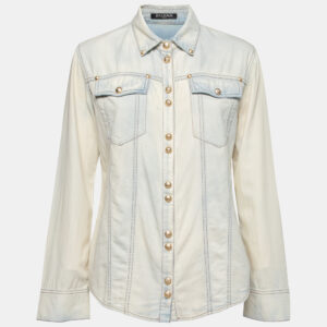 Balmain Bleached Blue Denim Long Sleeve Button Front Shirt M
