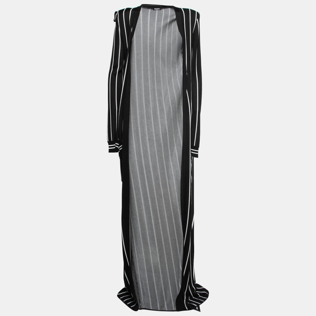 luxury-women-balmain-used-clothes-p756379-003 Balmain Black Striped Knit Long Open Cardigan M
