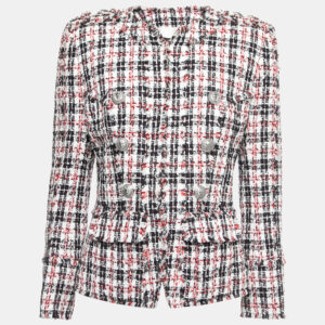 Balmain Black & Red Tweed Button Embellished Jacket M